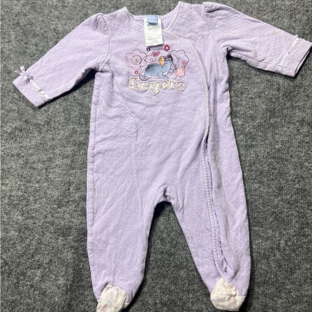 Vtg Disney Eeyore Romper 3/6 Months Embroidery Bow Purple Girls